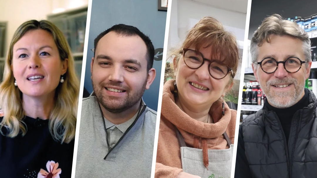 Montage de 4 portraits d'entrepreneurs, hommes et femmes
