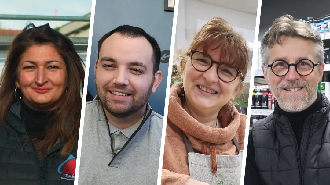 Montage de 4 portraits d'entrepreneurs, hommes et femmes